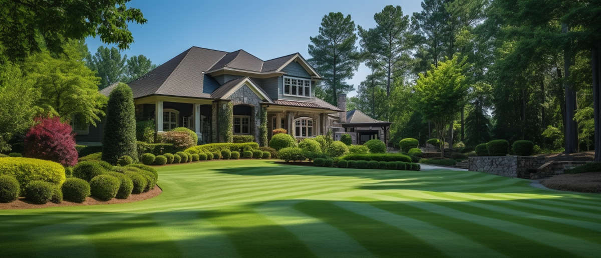 A large house behind an even larger yard.